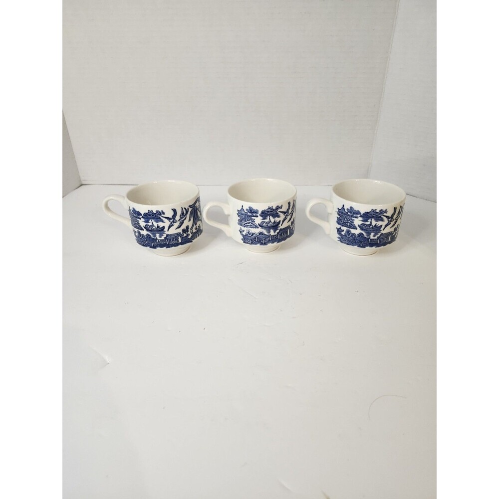 Vintage Churchill Blue Willow Fine China Coffee Tea Cup  Set of 3